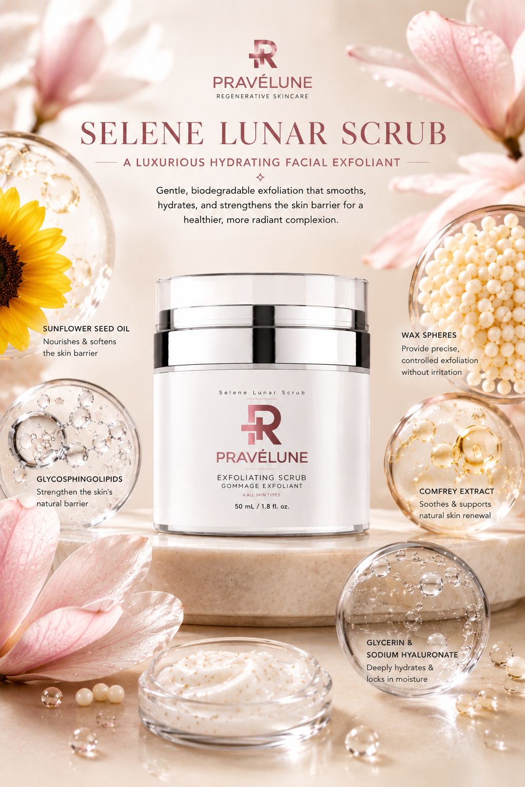 Selene Lunar Scrub "A Luxurious Hydrating Facial Exfoliant" 50mL