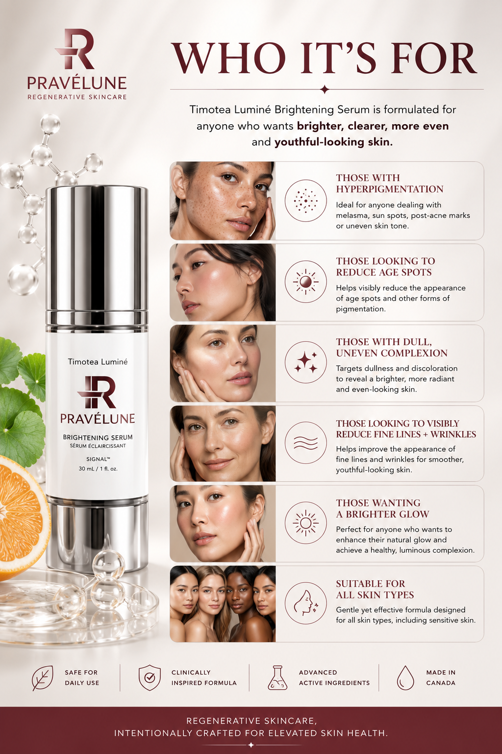 Timotea Luminé brightening serum for dull skin, dark spots, post-blemish marks and uneven-looking skin tone.