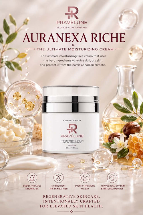 Pravélune™ AuraNexa Riche rich moisturizing face cream formulated to deeply nourish dry skin and strengthen the skin barrier.