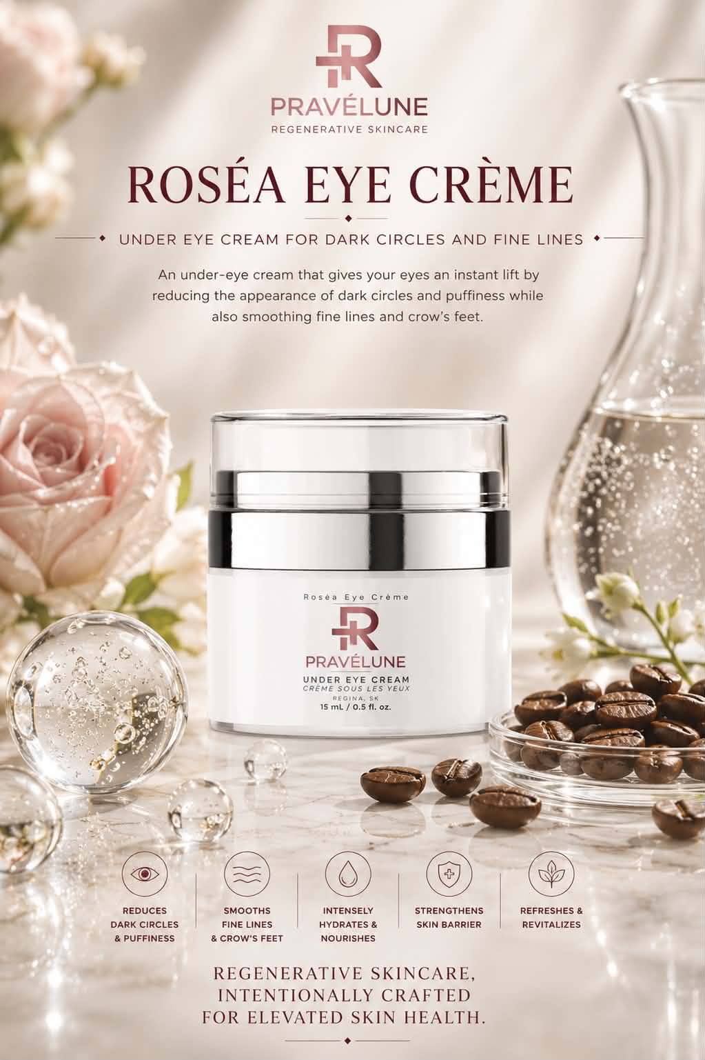 Pravélune™ Roséa Eye Crème nourishing eye cream formulated to hydrate the delicate eye area while improving the appearance of dark circles and fine lines.